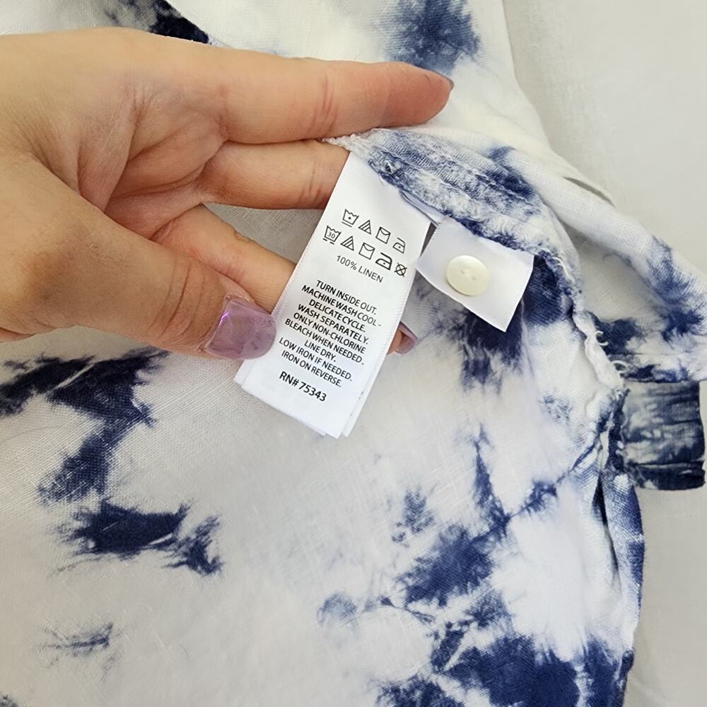 Rachel Zoe 100% linen blue white tie dye hoodie shacket S coastalgrandma Resort - Picture 5 of 11